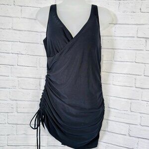 Beyond Control Women's Solid Black V-Neck Adjustable Swimdress Swimsuit Size 14